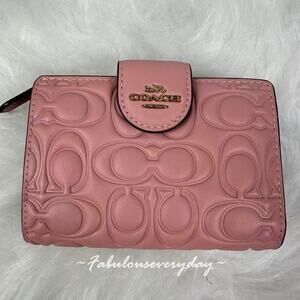 Coach Medium Corner Zip Wallet In Signature Leather/Gold/Pink CZ341 NWT
